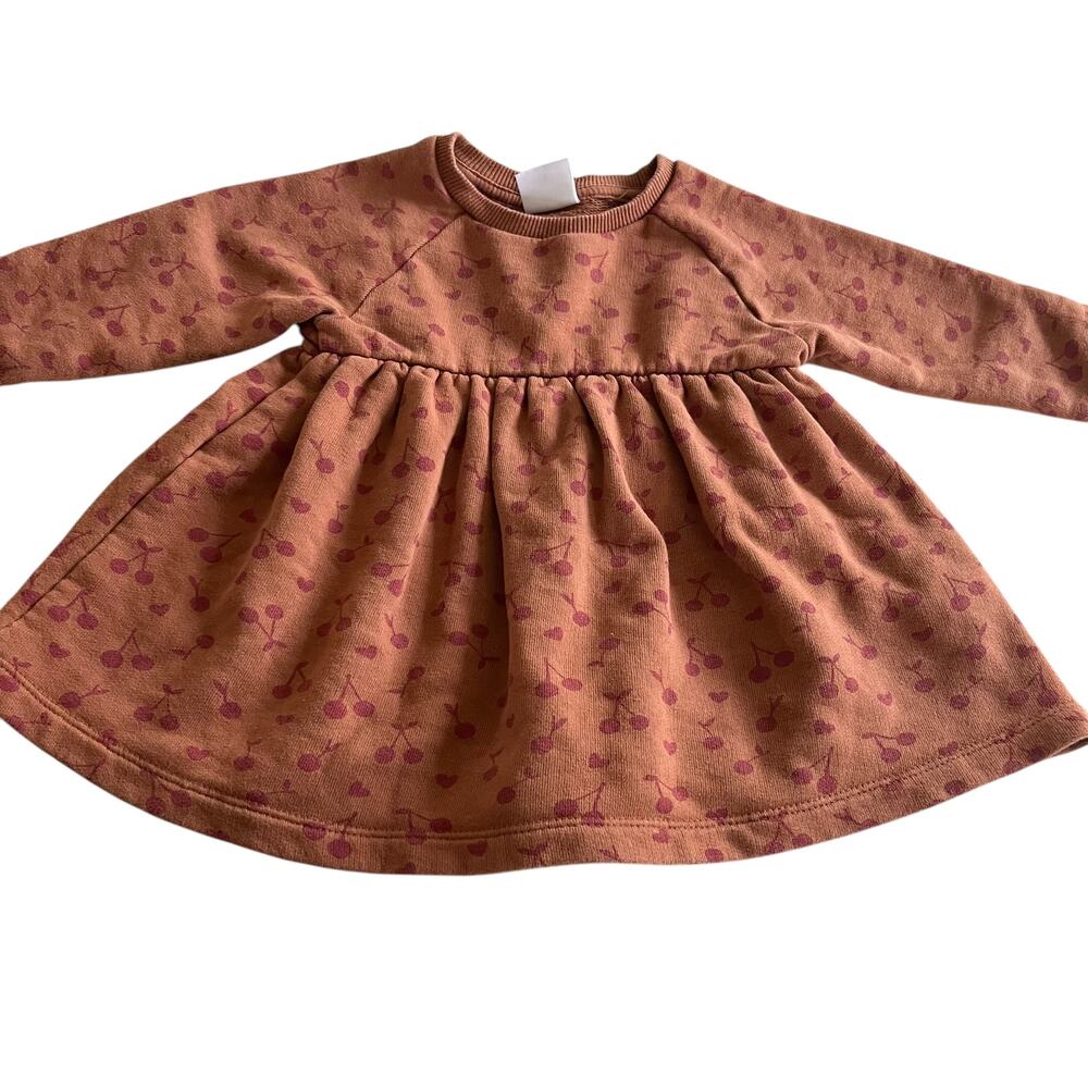 ZARA Girls Brown Red Cherries Sweatshirt Long Sleeve Dress size  12-18 months